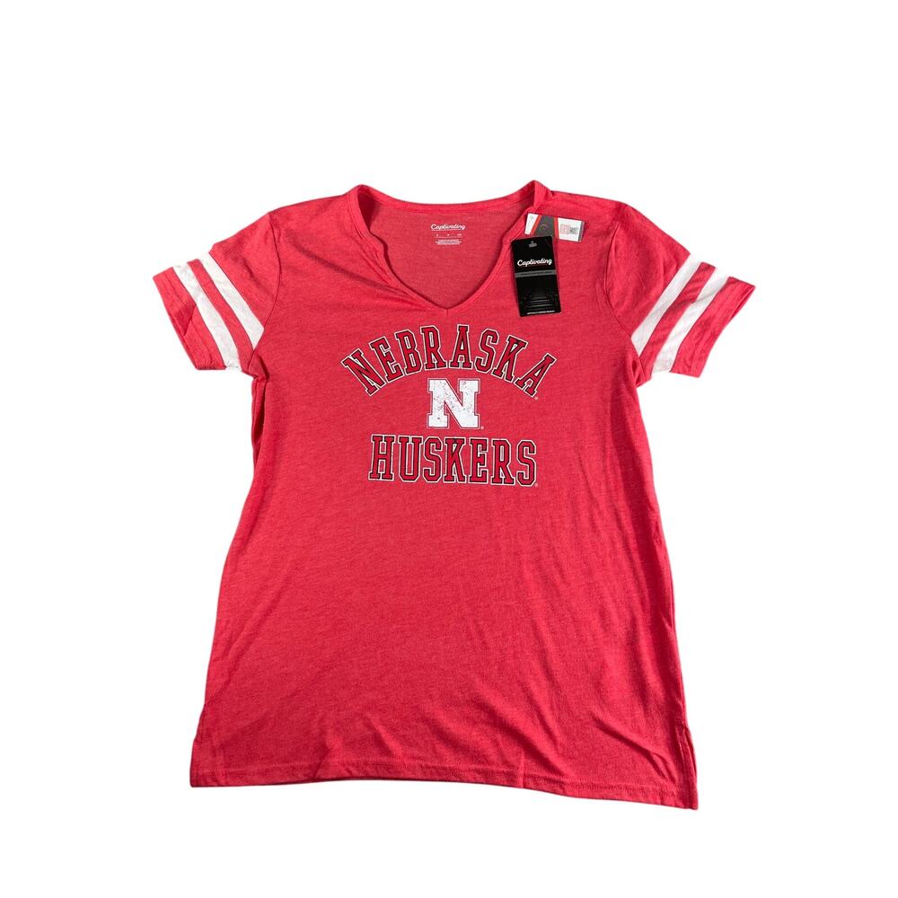 Nebraska Huskers T-Shirt Womens Small Red Graphic Tee Captivating V Neck NWT